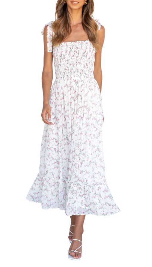 Women's Summer Boho Floral Beach Dress, A Line Maxi, Square Neck, Ruffle Hem - Image 2