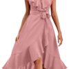 Women's 2025 Summer Cross Midi Dress Casual Boho Deep V Neck Short Sleeve Ruffle Hem Split Beach Long Dresses
