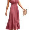 Women's Midi Summer Dresses Casual V Neck Swiss Dot Ruffle Sleeveless A Line Beach Sun Dress
