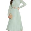 Business Casual Shirt Dress for Women Long Sleeves Pleated Midi Dresses with Belt