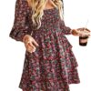 Womens Long Sleeve Dress Vacation Square Neck Smocked Floral Swiss Dot Mini Boho Fall Wedding Guest Dresses 2025