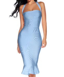 Women's V Neck Halter Fishtail Bandage Bodycon Dress Party