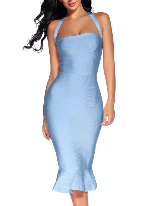Women's V Neck Halter Fishtail Bandage Bodycon Dress Party