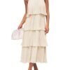 Women's 2025 Summer Sleeveless Halter Neck Ruffle Tiered Layed Chiffon Flowy Swing Long Midi Dress