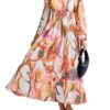 Women's Floral Midi Dress Casual Fall V Neck Long Sleeve Flowy Spring Beach Wedding Guest Vacation Dresses