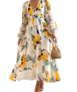 Women's Long Sleeve Boho Floral Maxi Dress Summer Fall Wedding Guest Dress