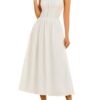 Lace Square Neck Corset Midi Dress Summer Smocked Flowy A Line Casual Beach Sundress for Women 2025 Vacation