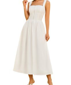 Lace Square Neck Corset Midi Dress Summer Smocked Flowy A Line Casual Beach Sundress for Women 2025 Vacation