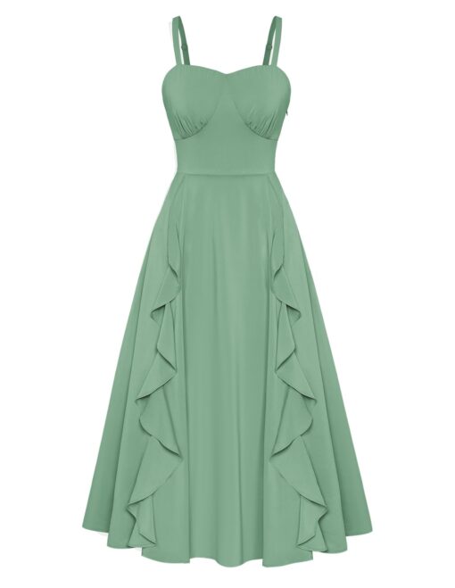 Sun Dresses for Women 2025 Boho Midi Dresses Casual Spaghetti Ruffle Dress Wedding Guest Dresses for
