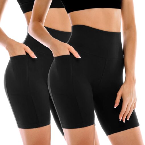 Womens Biker Shorts with Pockets, High Waisted Yoga Shorts for Women Running Gym and Workout - Image 2