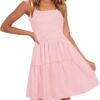 Women's 2025 Summer Spaghetti Strap Sleeveless Square Neck Ruffle A Line Swing Mini Dress
