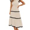 Women's Summer Flutter Short Sleeve Smocked Midi Dress Casual High Waist Rickrack Tiered Flowy Dresses
