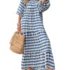 Womens Loose Fit Casual Summer V Neck Half Sleeve Bohemian Geometric Pattern Maxi Long Dresses
