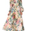 Women's Long Sleeve Floral Maxi Dress Summer Wedding Guest Dress
