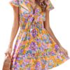 Women Summer Mini Short Dress 2025 Short Sleeve Casual Beach Vacation Sundress V Neck Tiered Sun Dresses