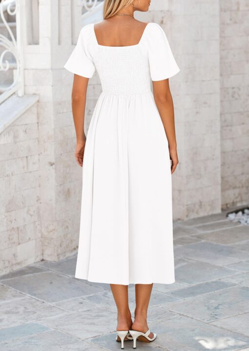 2025 Summer Dress for Women Casual Short Sleeve Bow Tie V Neck Ruffle Midi Flowy Dresses - Image 2