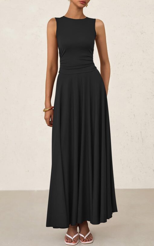 Womens Summer Dresses 2025 Casual Sleeveless Crewneck Aline Maxi Dress Stretch Tank Flowy Long Dresses - Image 2