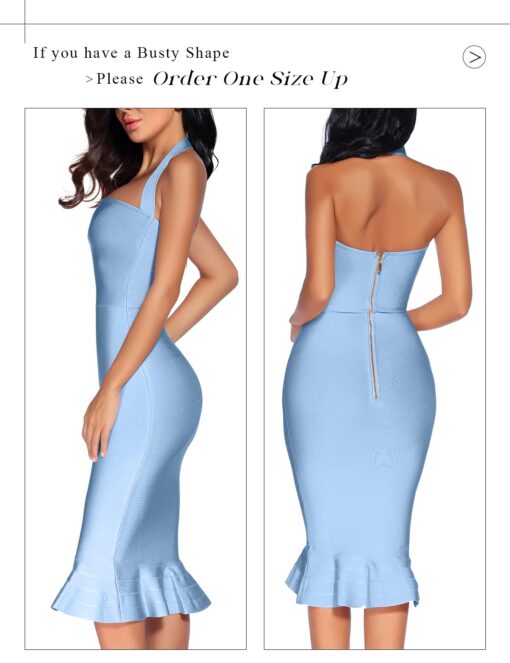 Women's V Neck Halter Fishtail Bandage Bodycon Dress Party - Image 3
