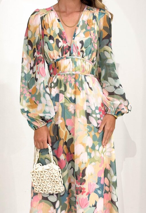 Women's Long Sleeve Floral Maxi Dress Summer Wedding Guest Dress - Image 7
