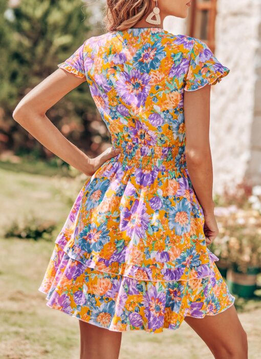 Women Summer Mini Short Dress 2025 Short Sleeve Casual Beach Vacation Sundress V Neck Tiered Sun Dresses - Image 2
