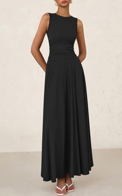 Womens Summer Dresses 2025 Casual Sleeveless Crewneck Aline Maxi Dress Stretch Tank Flowy Long Dresses - Image 3