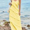 Womens Sexy Chiffon Halter Maxi Dress Sleeveless Backless Ruffle Tassel Party Club Dresses
