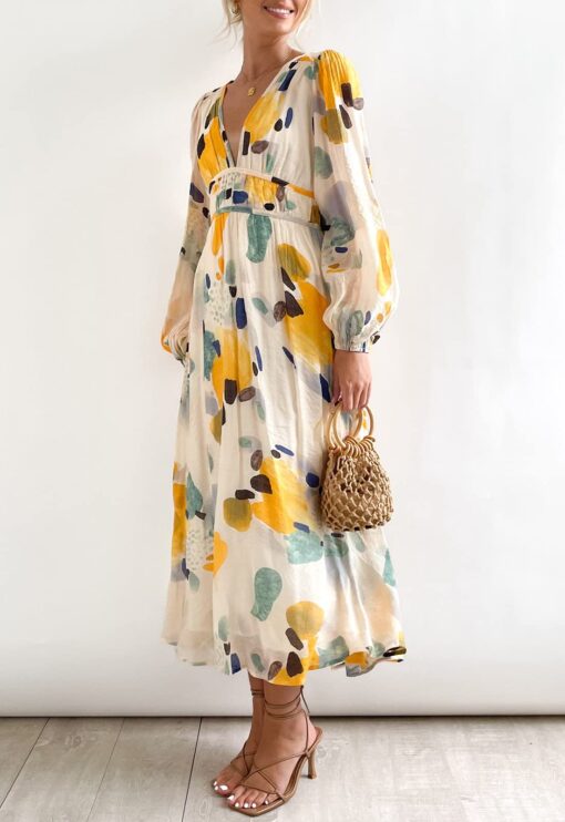 Women's Long Sleeve Boho Floral Maxi Dress Summer Fall Wedding Guest Dress - Image 3