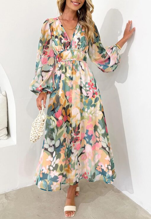 Women's Long Sleeve Floral Maxi Dress Summer Wedding Guest Dress - Image 8
