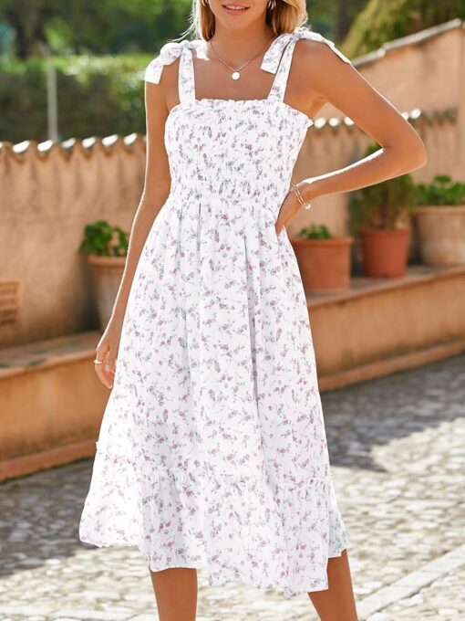 Women's Summer Boho Floral Beach Dress, A Line Maxi, Square Neck, Ruffle Hem - Image 5