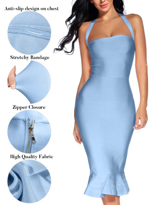 Women's V Neck Halter Fishtail Bandage Bodycon Dress Party - Image 5