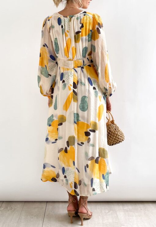 Women's Long Sleeve Boho Floral Maxi Dress Summer Fall Wedding Guest Dress - Image 4