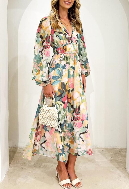 Women's Long Sleeve Floral Maxi Dress Summer Wedding Guest Dress - Image 9