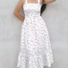 Women's Summer Boho Floral Beach Dress, A Line Maxi, Square Neck, Ruffle Hem