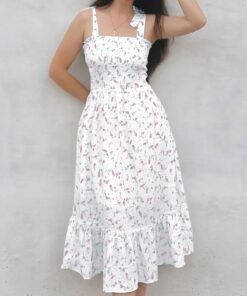 Women's Summer Boho Floral Beach Dress, A Line Maxi, Square Neck, Ruffle Hem