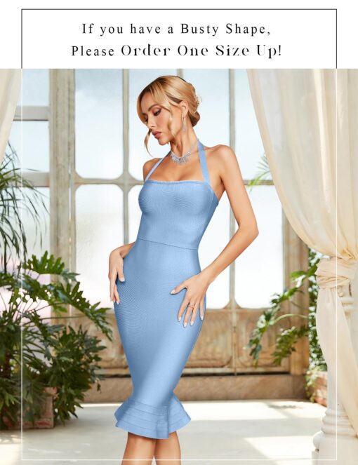 Women's V Neck Halter Fishtail Bandage Bodycon Dress Party - Image 6