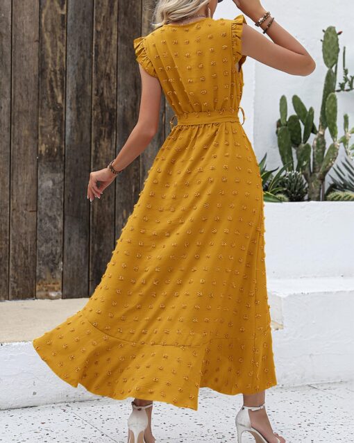 Women V Neck Summer Dress 2025 Cap Sleeve Swiss Dot Boho Flowy Ruffle Slit Beach Party Long Maxi Cocktail Dresses - Image 6