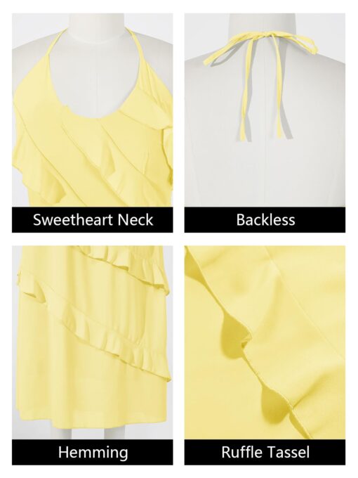 Womens Sexy Chiffon Halter Maxi Dress Sleeveless Backless Ruffle Tassel Party Club Dresses - Image 6
