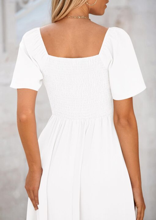 2025 Summer Dress for Women Casual Short Sleeve Bow Tie V Neck Ruffle Midi Flowy Dresses - Image 6