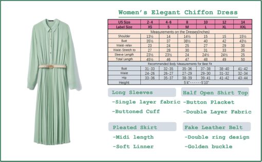 Business Casual Shirt Dress for Women Long Sleeves Pleated Midi Dresses with Belt - Image 7