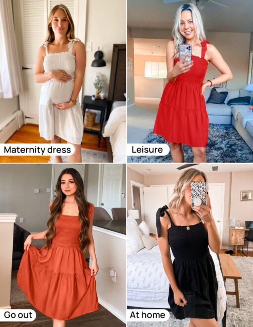 Women's 2025 Summer Spaghetti Strap Sleeveless Square Neck Ruffle A Line Swing Mini Dress - Image 6