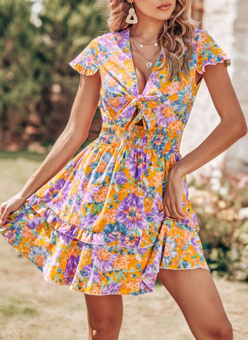 Women Summer Mini Short Dress 2025 Short Sleeve Casual Beach Vacation Sundress V Neck Tiered Sun Dresses - Image 7