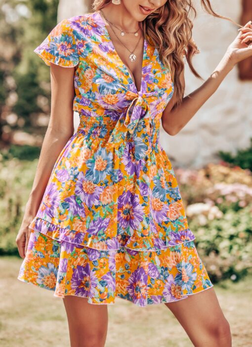 Women Summer Mini Short Dress 2025 Short Sleeve Casual Beach Vacation Sundress V Neck Tiered Sun Dresses - Image 8
